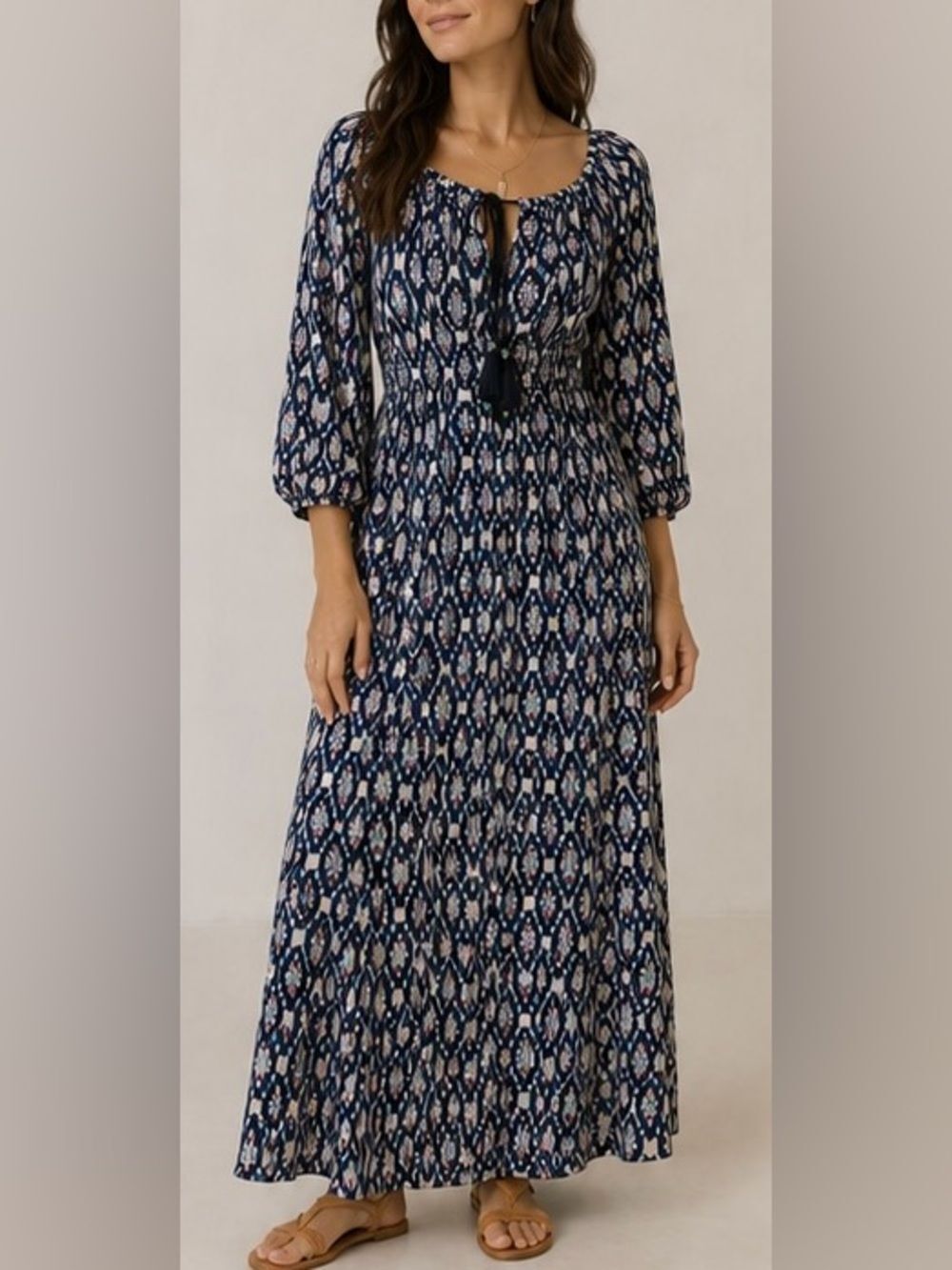 Figue Silk Brigitte Ikat Pattern Maxi Dress NWT Sz. M